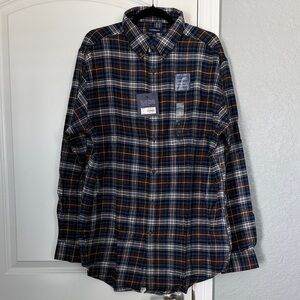 Croft&Barrow Blue & Brown Plaid Button-Down Shirt Signature Flannel 100% Cotton